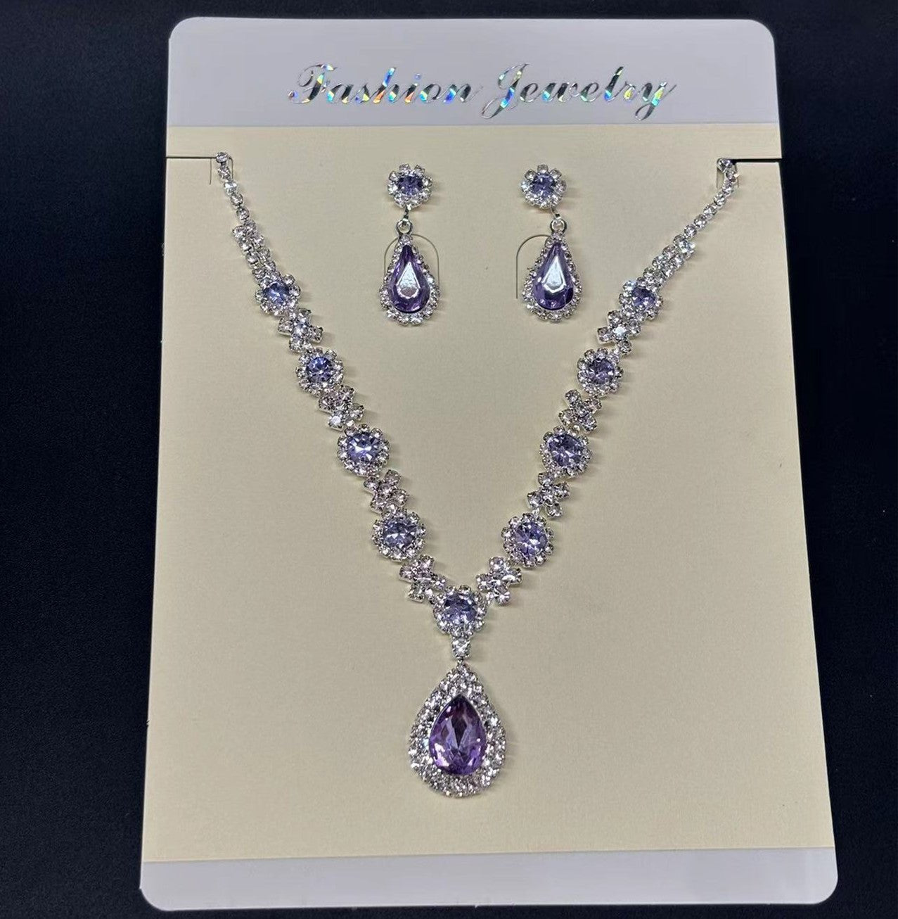 Light Luxury Blue Crystal Full Diamond Water Drop Necklace Earrings - Ormond Beach Boutique