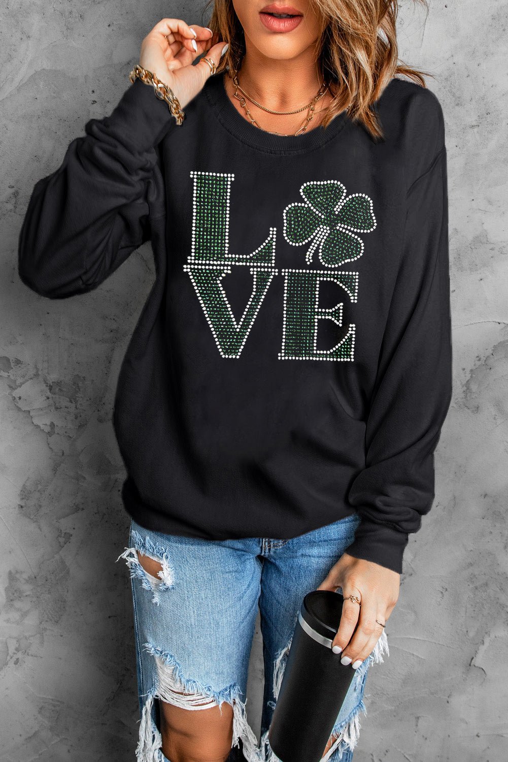 LOVE Rhinestone Clover Round Neck Sweatshirt - Ormond Beach BoutiqueTrendsiOrmond Beach Boutiquea77ffdfb - 20a1 - 4784 - 829e - 374a87e88485 - Max100100864382890100100864382890BlackXL