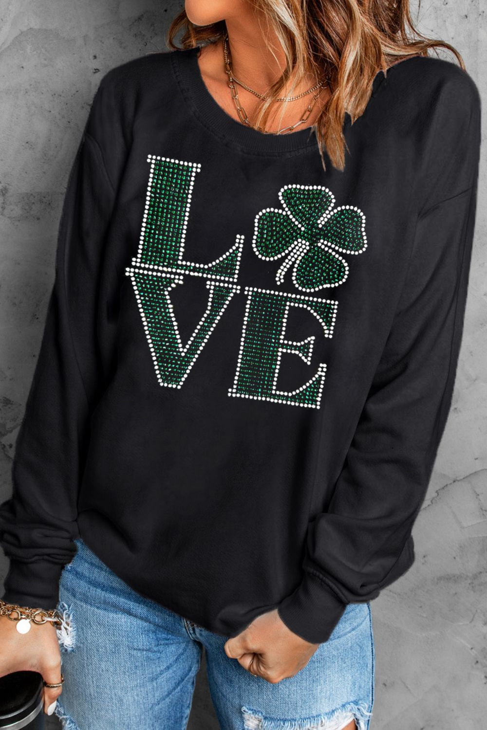 LOVE Rhinestone Clover Round Neck Sweatshirt - Ormond Beach BoutiqueTrendsiOrmond Beach Boutique378c03da - b855 - 433c - b6fe - 634a95904c9f - Max100100864382890100100864382890BlackXL