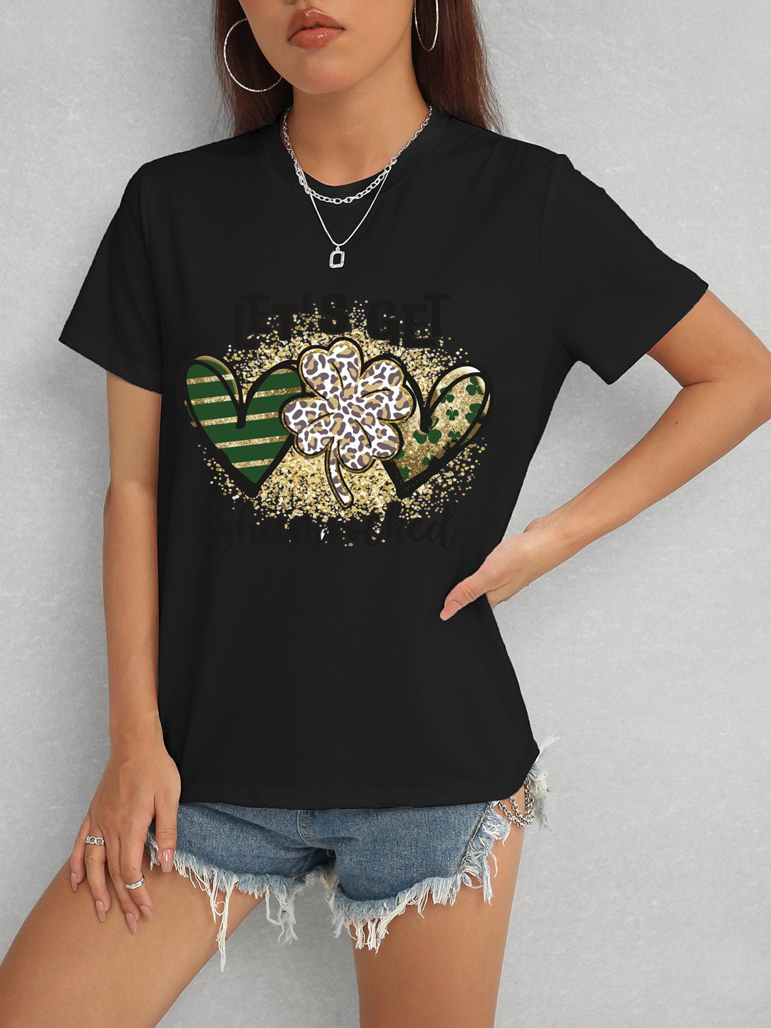 Lucky Clover Round Neck Short Sleeve T-Shirt - Ormond Beach Boutique