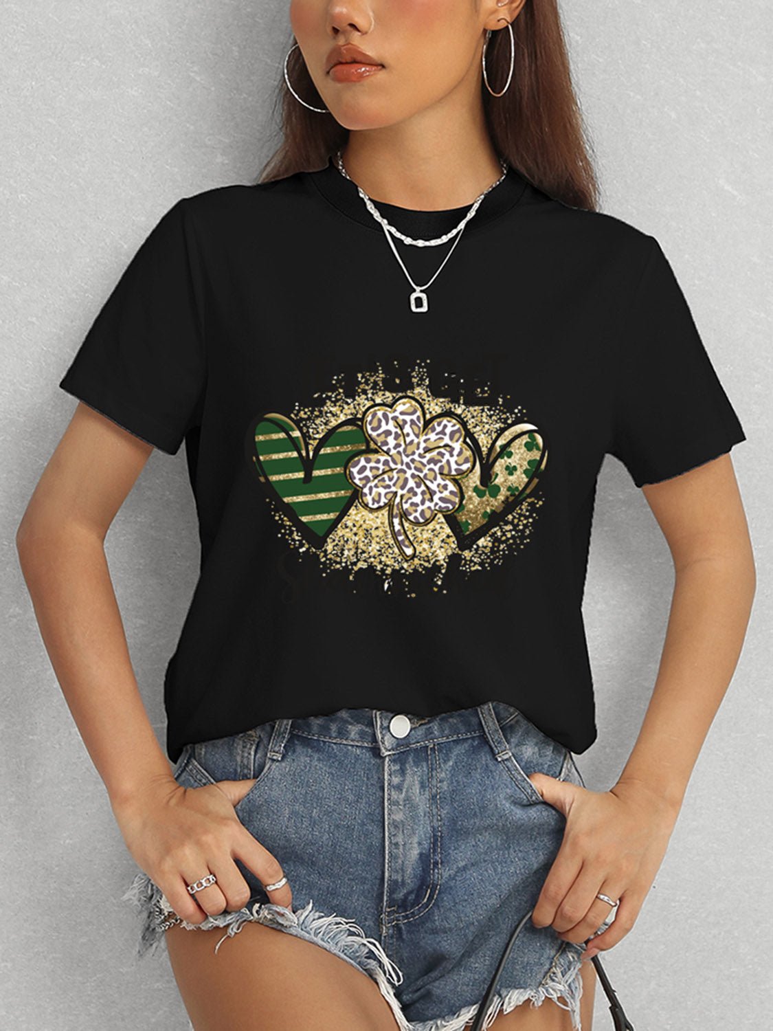 Lucky Clover Round Neck Short Sleeve T-Shirt - Ormond Beach Boutique