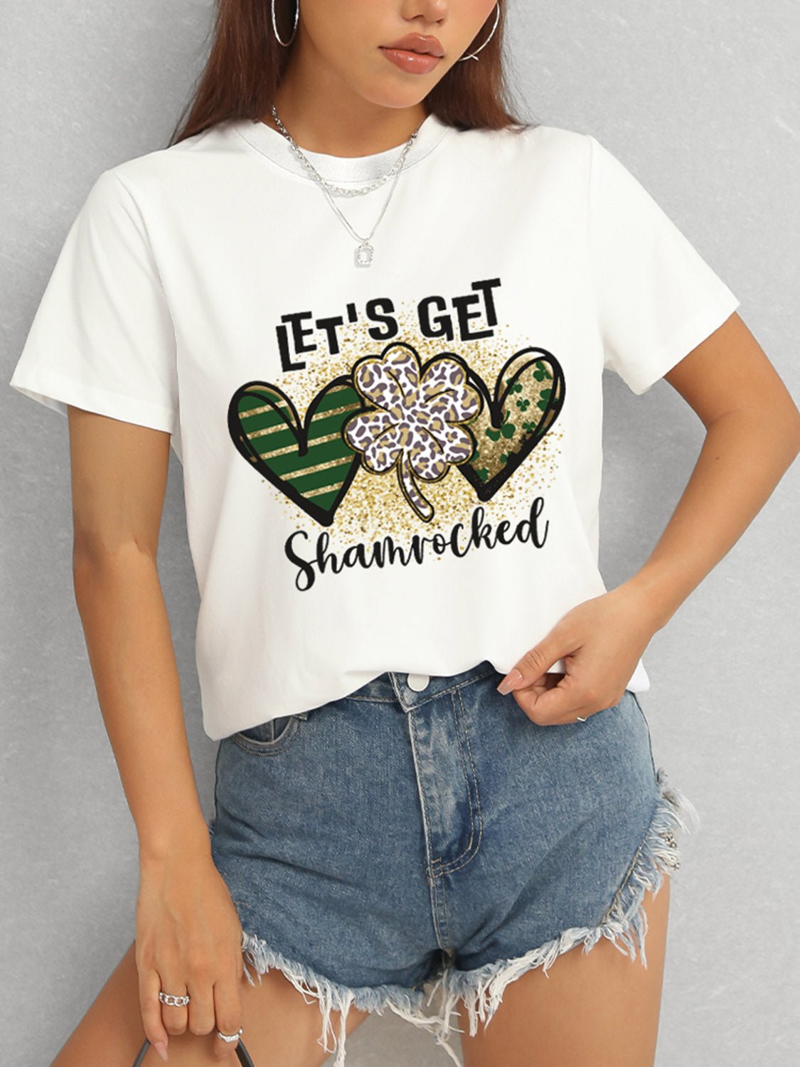 Lucky Clover Round Neck Short Sleeve T-Shirt - Ormond Beach Boutique