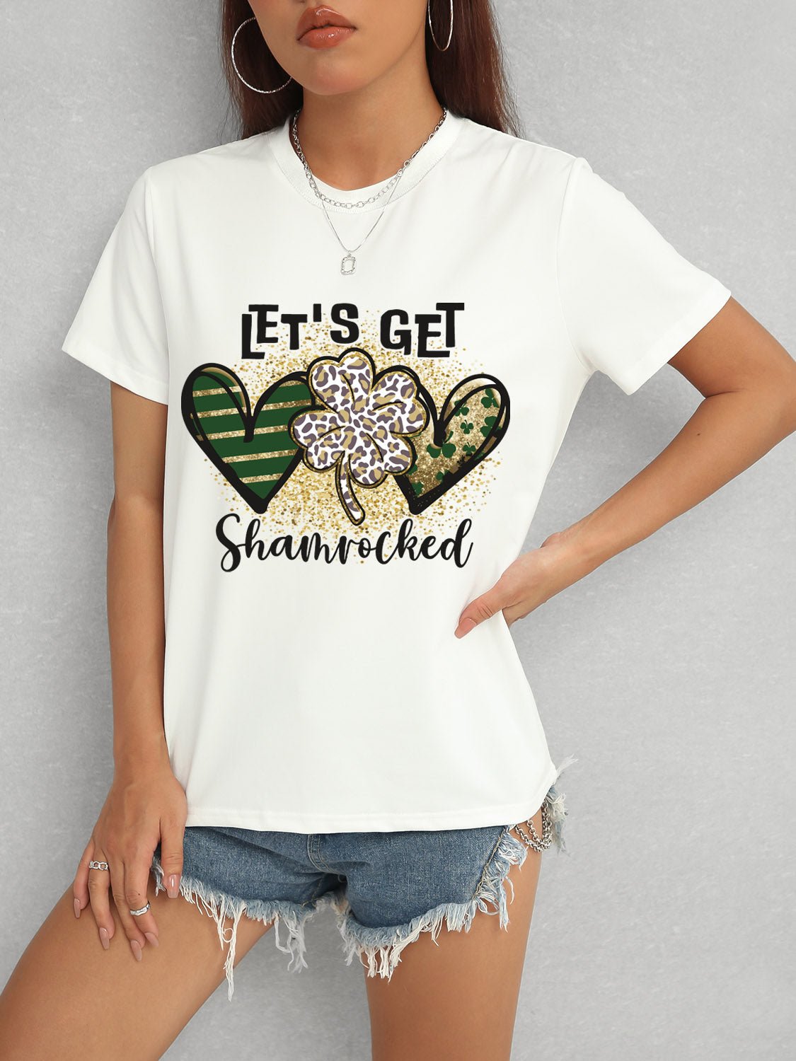 Lucky Clover Round Neck Short Sleeve T-Shirt - Ormond Beach Boutique