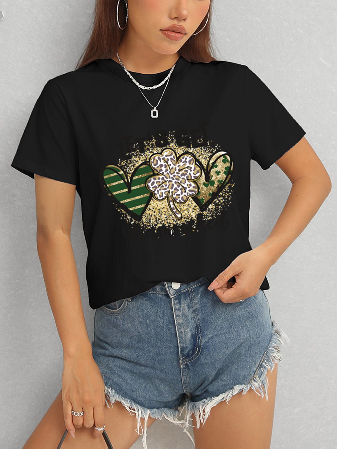 Lucky Clover Round Neck Short Sleeve T-Shirt - Ormond Beach Boutique