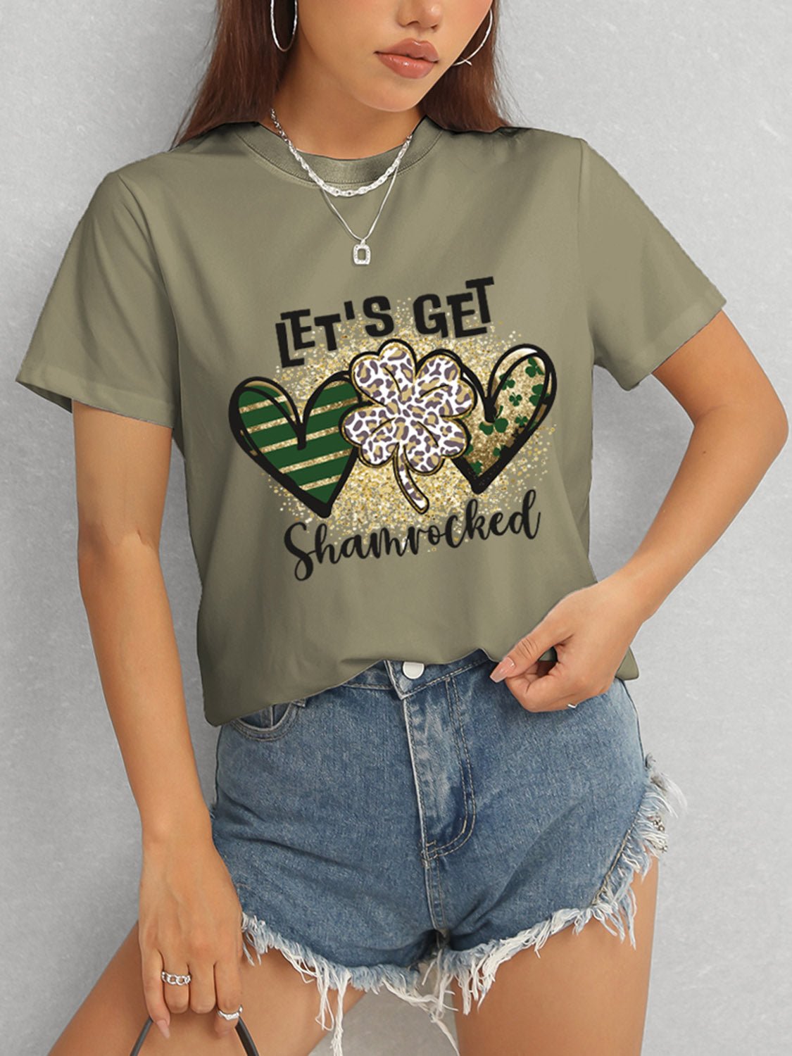 Lucky Clover Round Neck Short Sleeve T-Shirt - Ormond Beach Boutique