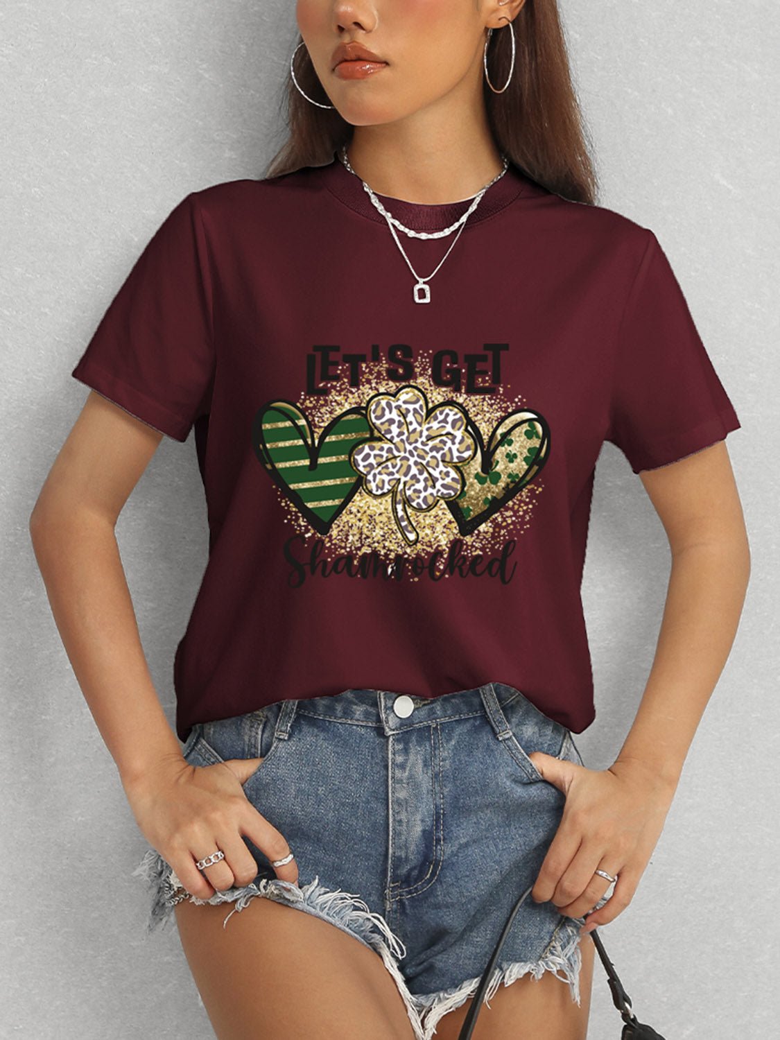 Lucky Clover Round Neck Short Sleeve T-Shirt - Ormond Beach Boutique