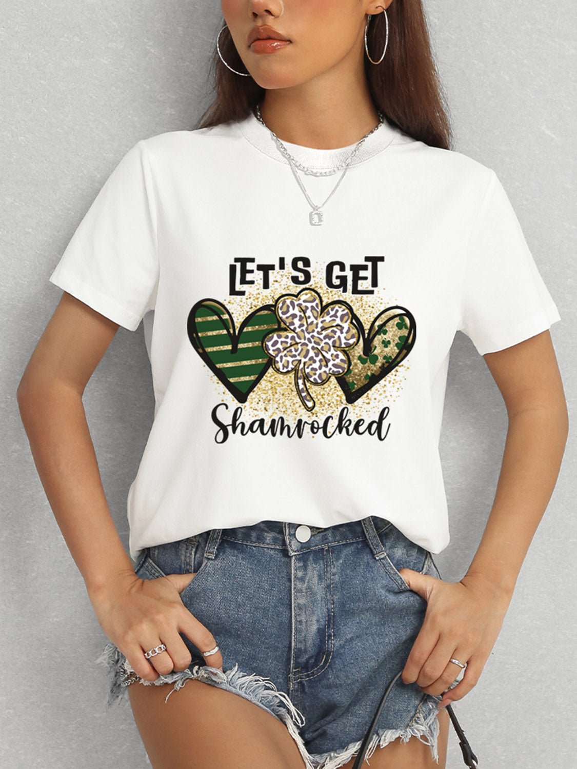 Lucky Clover Round Neck Short Sleeve T-Shirt - Ormond Beach Boutique