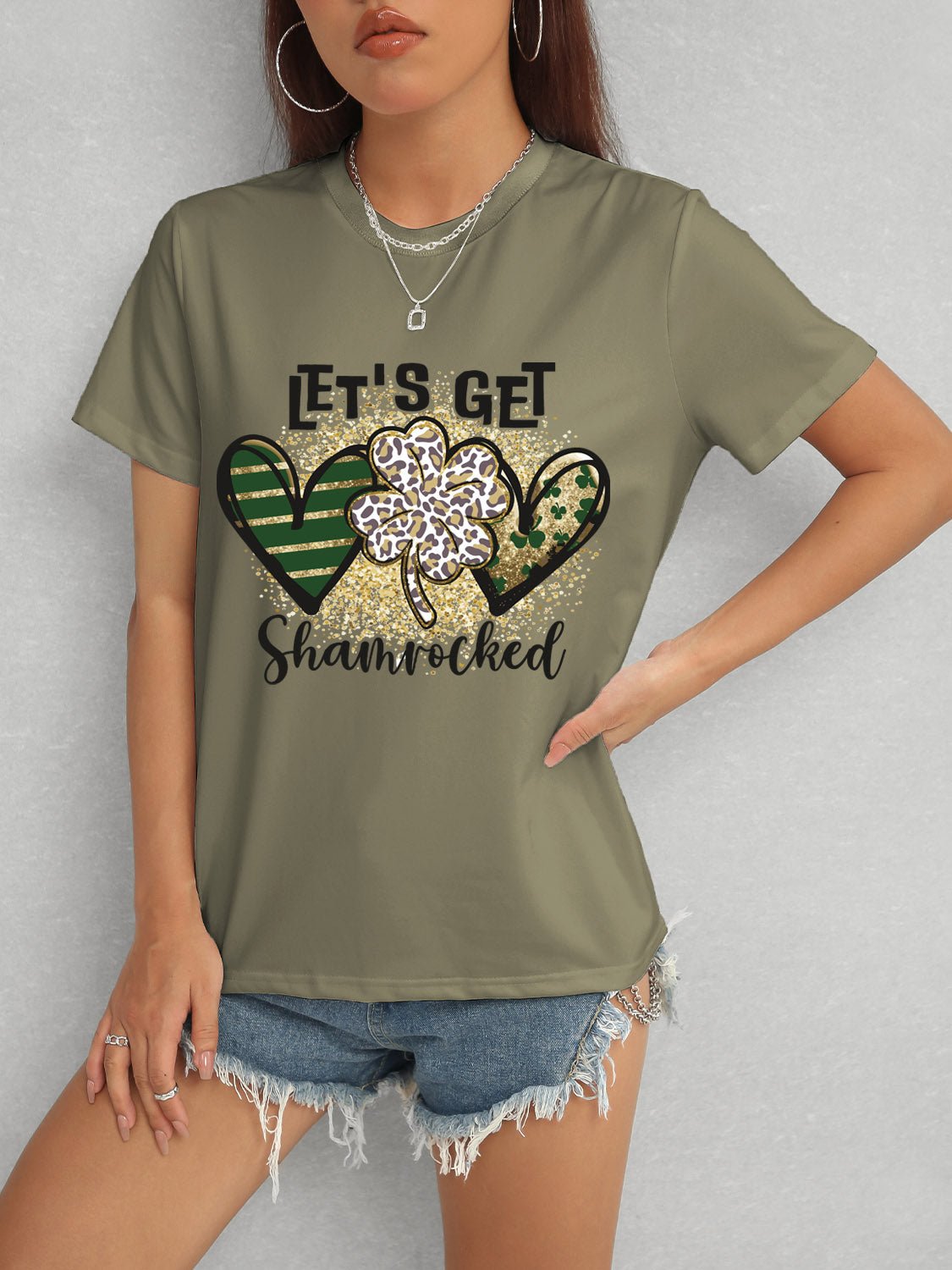 Lucky Clover Round Neck Short Sleeve T-Shirt - Ormond Beach Boutique