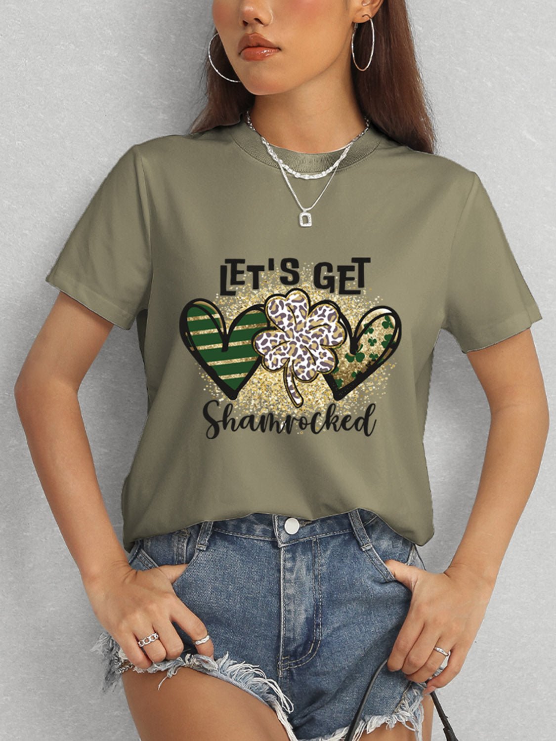 Lucky Clover Round Neck Short Sleeve T-Shirt - Ormond Beach Boutique