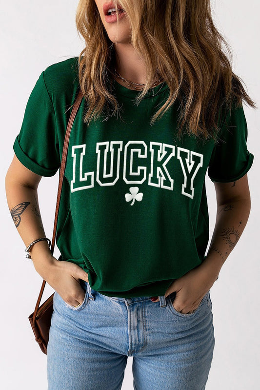 LUCKY Round Neck Short Sleeve T-Shirt - Ormond Beach Boutique