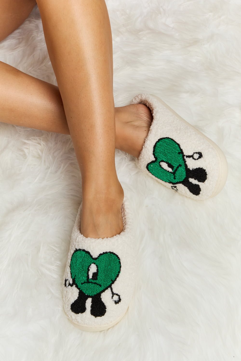 Melody Love Heart Print Plush Slippers - Ormond Beach Boutique