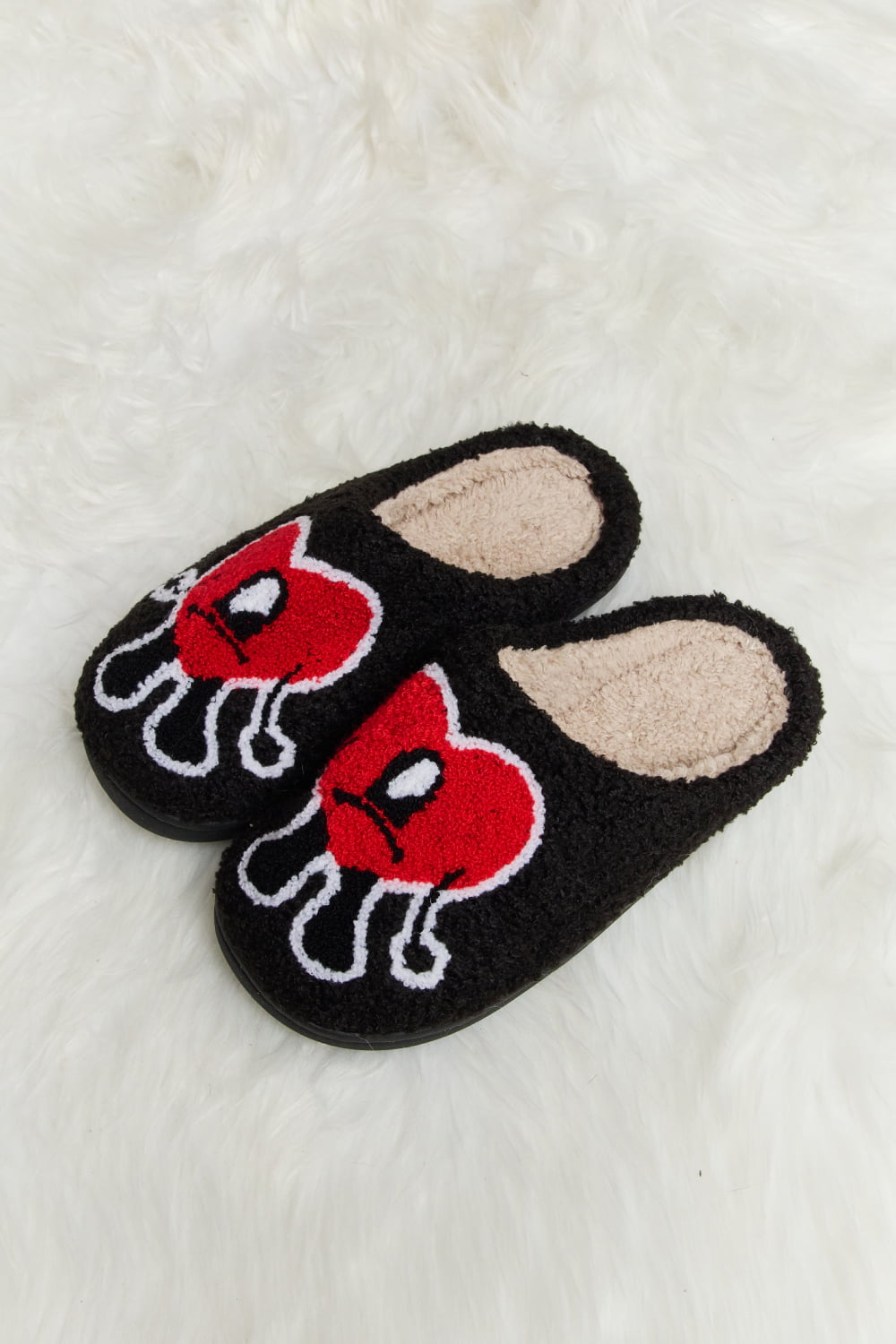 Melody Love Heart Print Plush Slippers - Ormond Beach Boutique