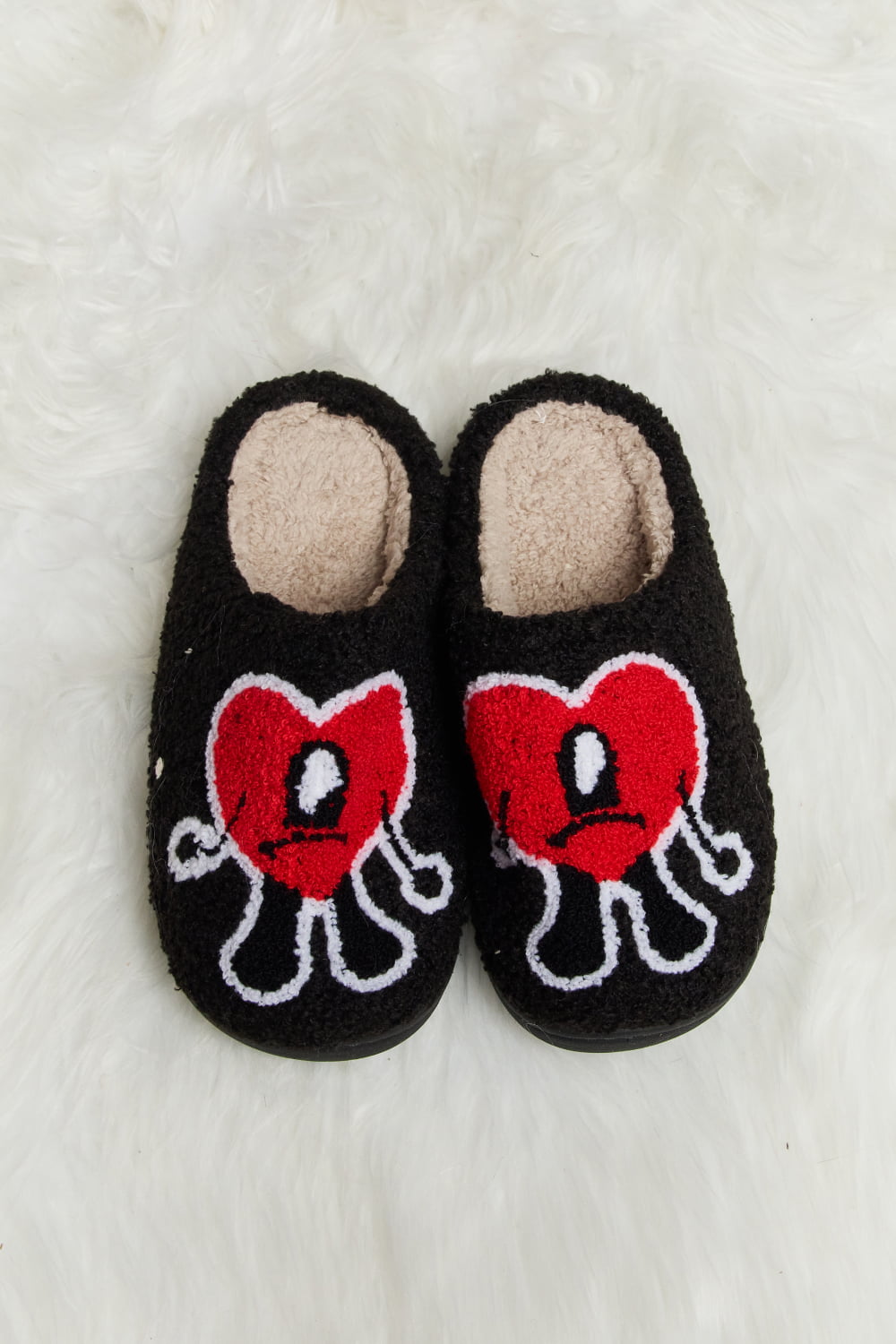 Melody Love Heart Print Plush Slippers - Ormond Beach Boutique