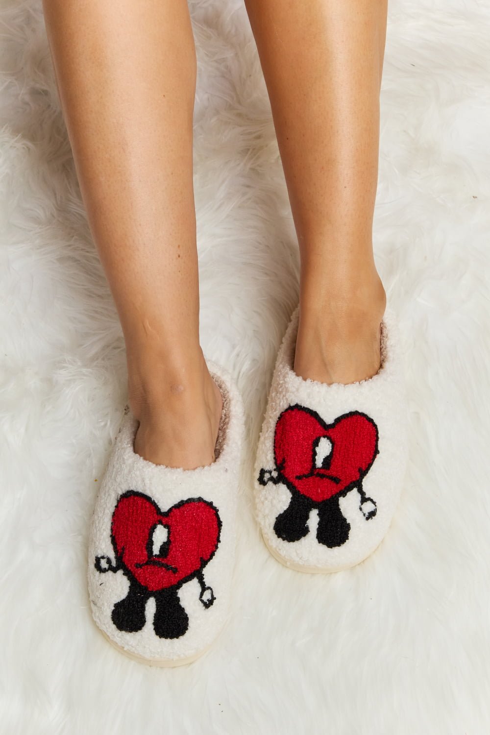 Melody Love Heart Print Plush Slippers - Ormond Beach Boutique