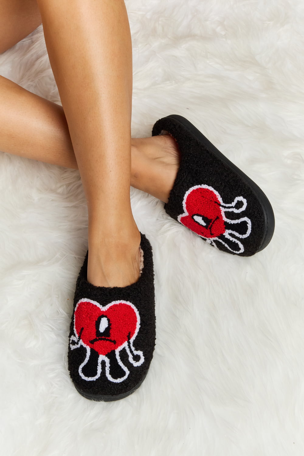 Melody Love Heart Print Plush Slippers - Ormond Beach Boutique