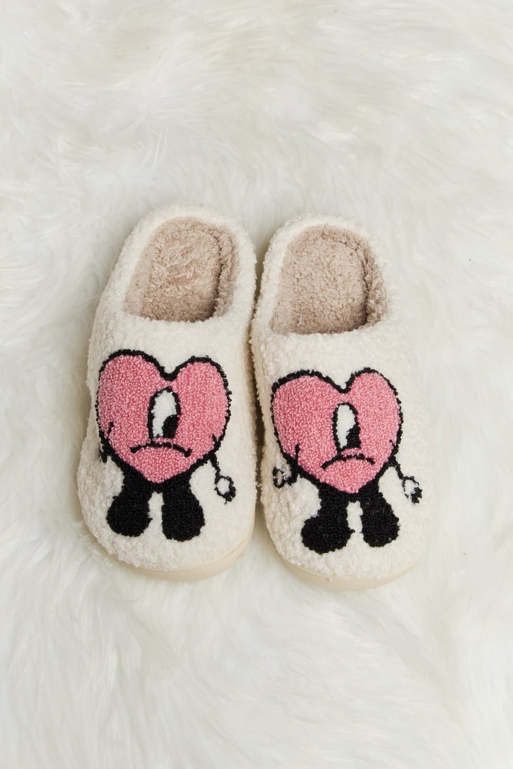 Melody Love Heart Print Plush Slippers - Ormond Beach Boutique