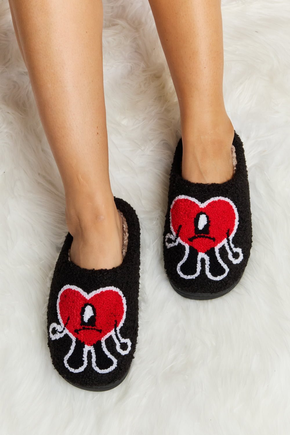 Melody Love Heart Print Plush Slippers - Ormond Beach Boutique