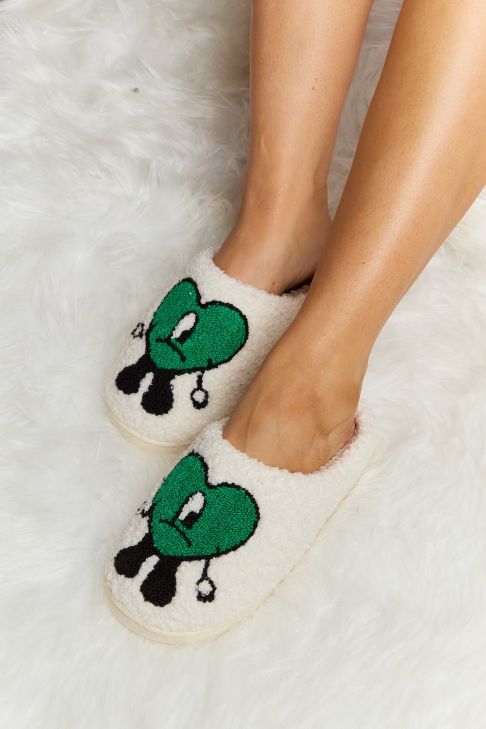 Melody Love Heart Print Plush Slippers - Ormond Beach Boutique