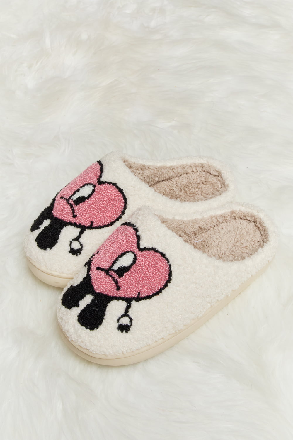 Melody Love Heart Print Plush Slippers - Ormond Beach Boutique