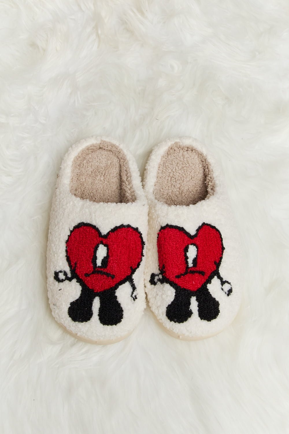 Melody Love Heart Print Plush Slippers - Ormond Beach Boutique