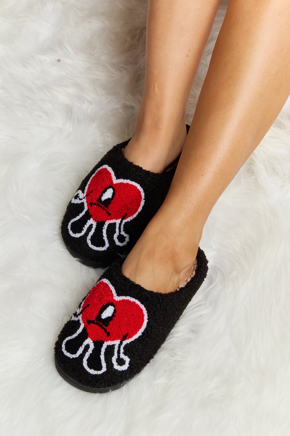 Melody Love Heart Print Plush Slippers - Ormond Beach Boutique