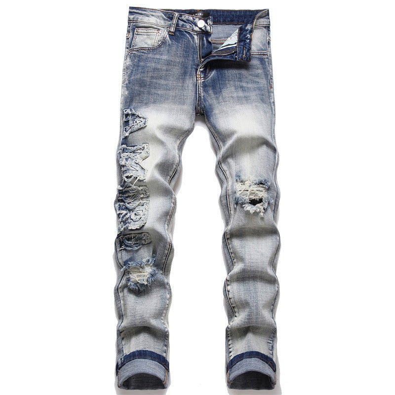 Men's Hole Patch Blue Small Feet Jeans - Ormond Beach Boutique