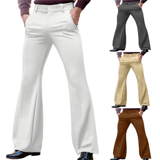 Men's Solid Color Stretch Slim Fit Oblique Socket Fashion Flared Pants - Ormond Beach Boutique