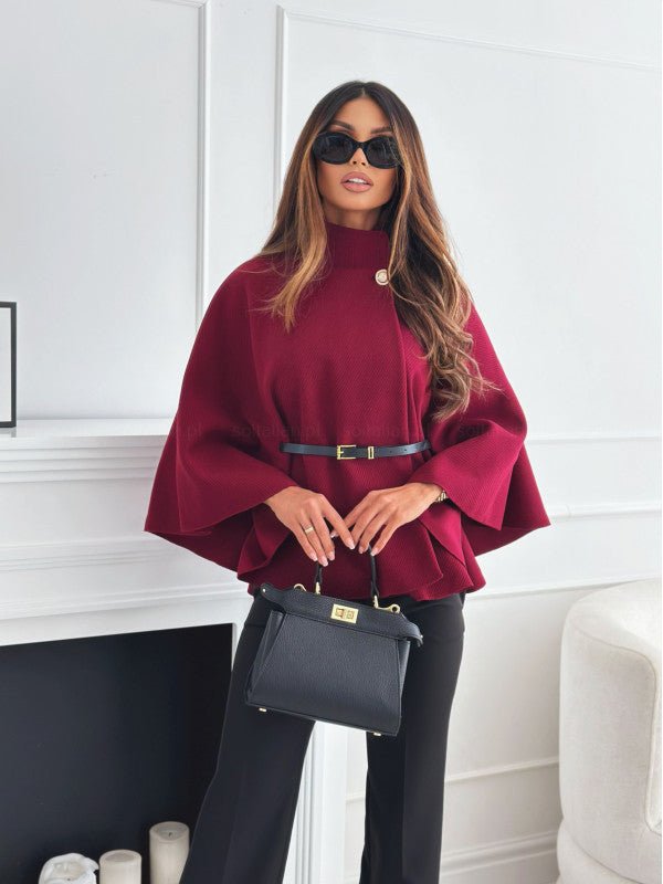 New Stand Collar Batwing Sleeves Cloak Top With Belt Ins Fashion Temperament Jacket Woolen Sweater Outwear For Women Clothing - Ormond Beach Boutique