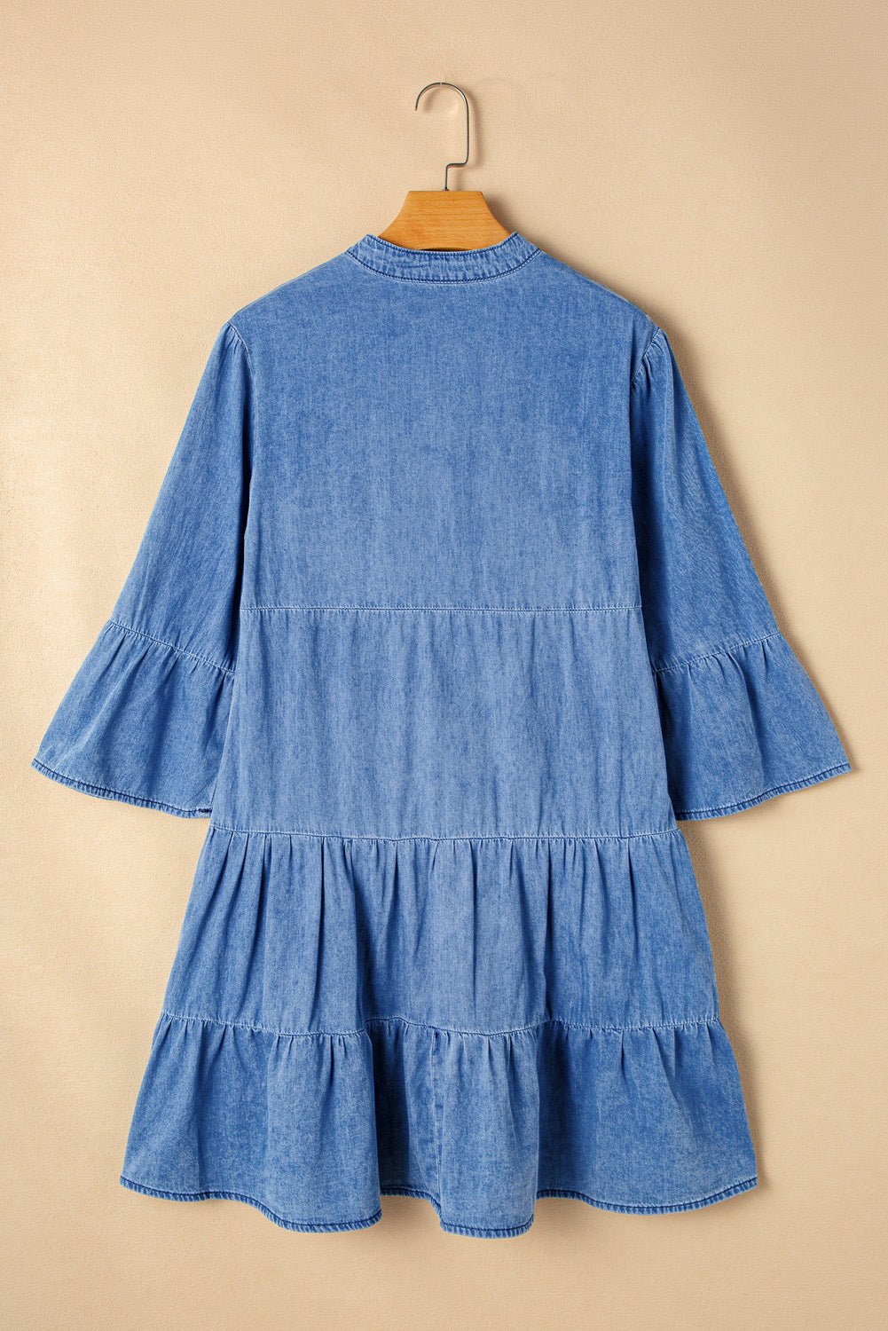 Notched Three - Quarter Sleeve Denim Dress - Ormond Beach Boutique