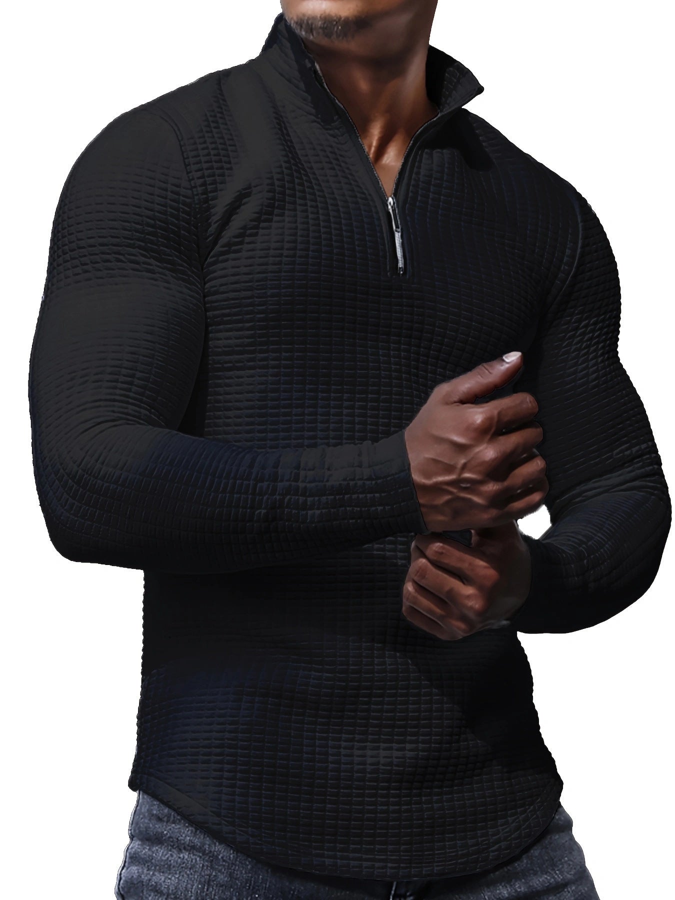 Outdoor Stand Collar Half Zip Training T-shirt Waffle Sports Bottoming Shirt - Ormond Beach Boutique