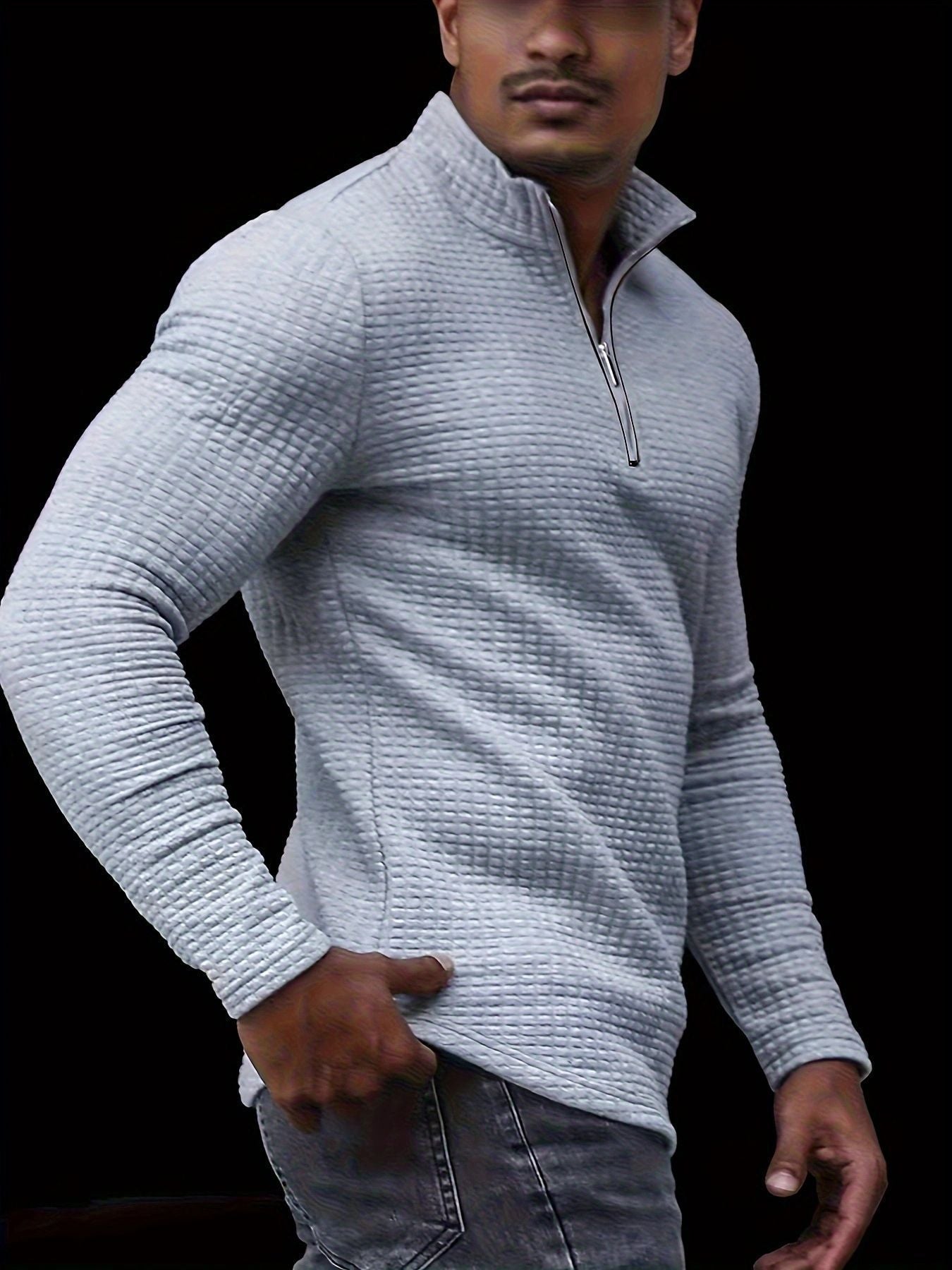 Outdoor Stand Collar Half Zip Training T-shirt Waffle Sports Bottoming Shirt - Ormond Beach Boutique