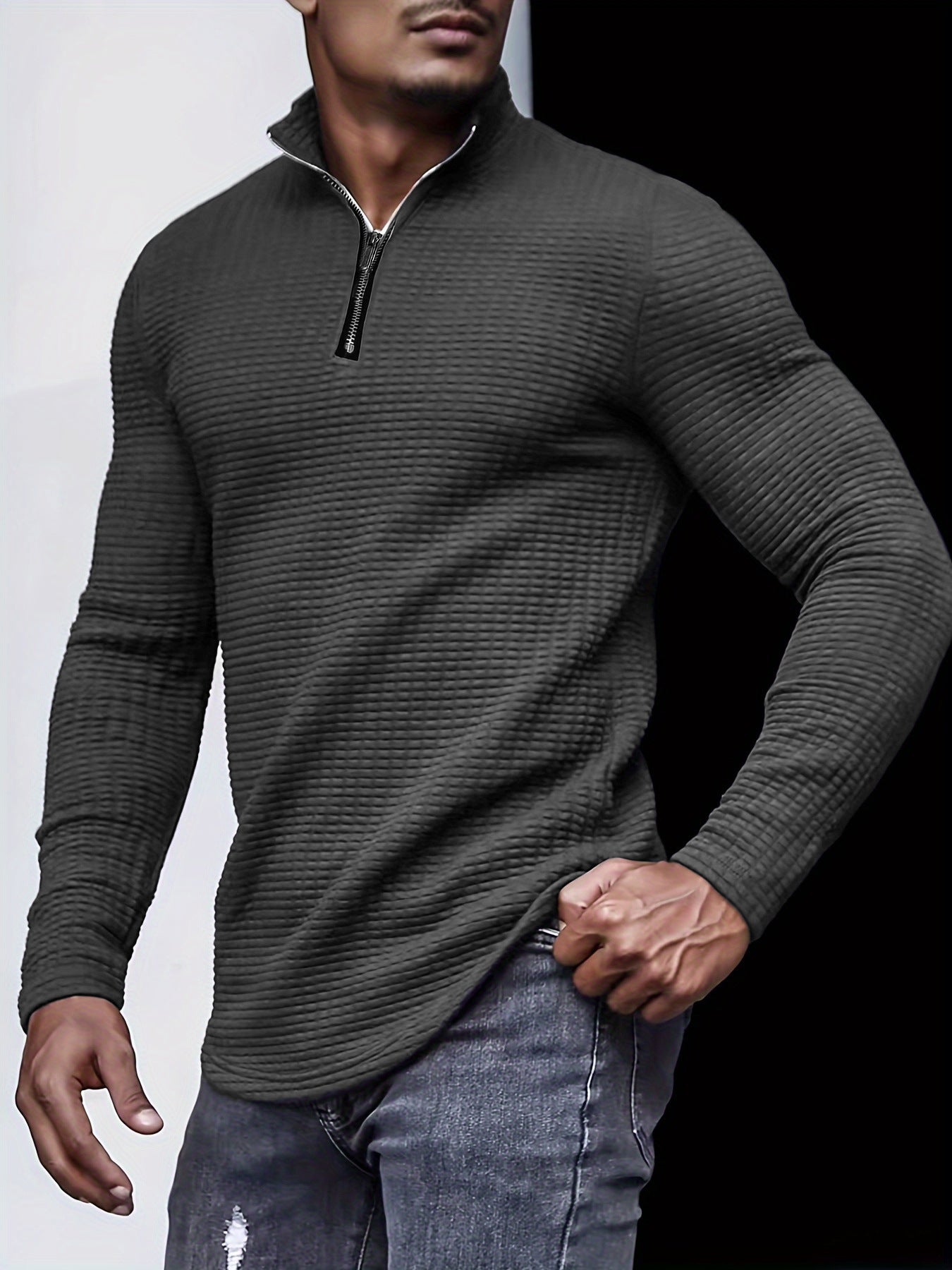 Outdoor Stand Collar Half Zip Training T-shirt Waffle Sports Bottoming Shirt - Ormond Beach Boutique