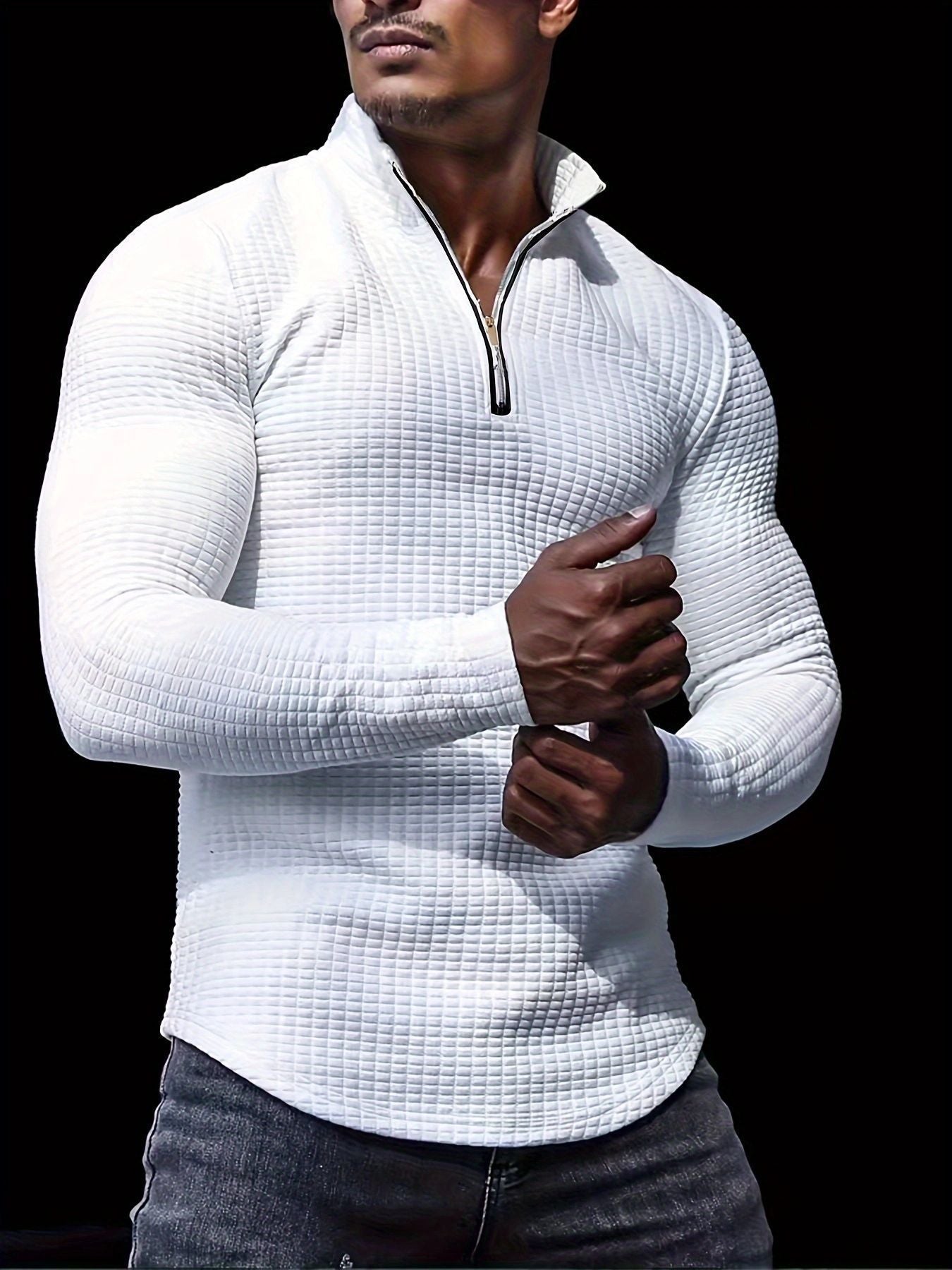 Outdoor Stand Collar Half Zip Training T-shirt Waffle Sports Bottoming Shirt - Ormond Beach Boutique