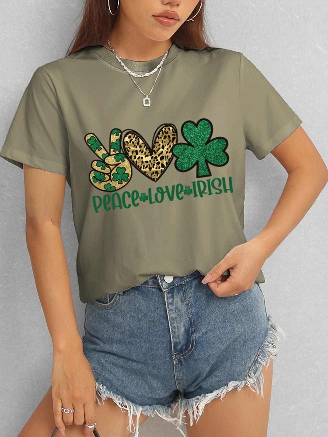 PEACE LOVE IRISH Round Neck Short Sleeve T-Shirt - Ormond Beach Boutique