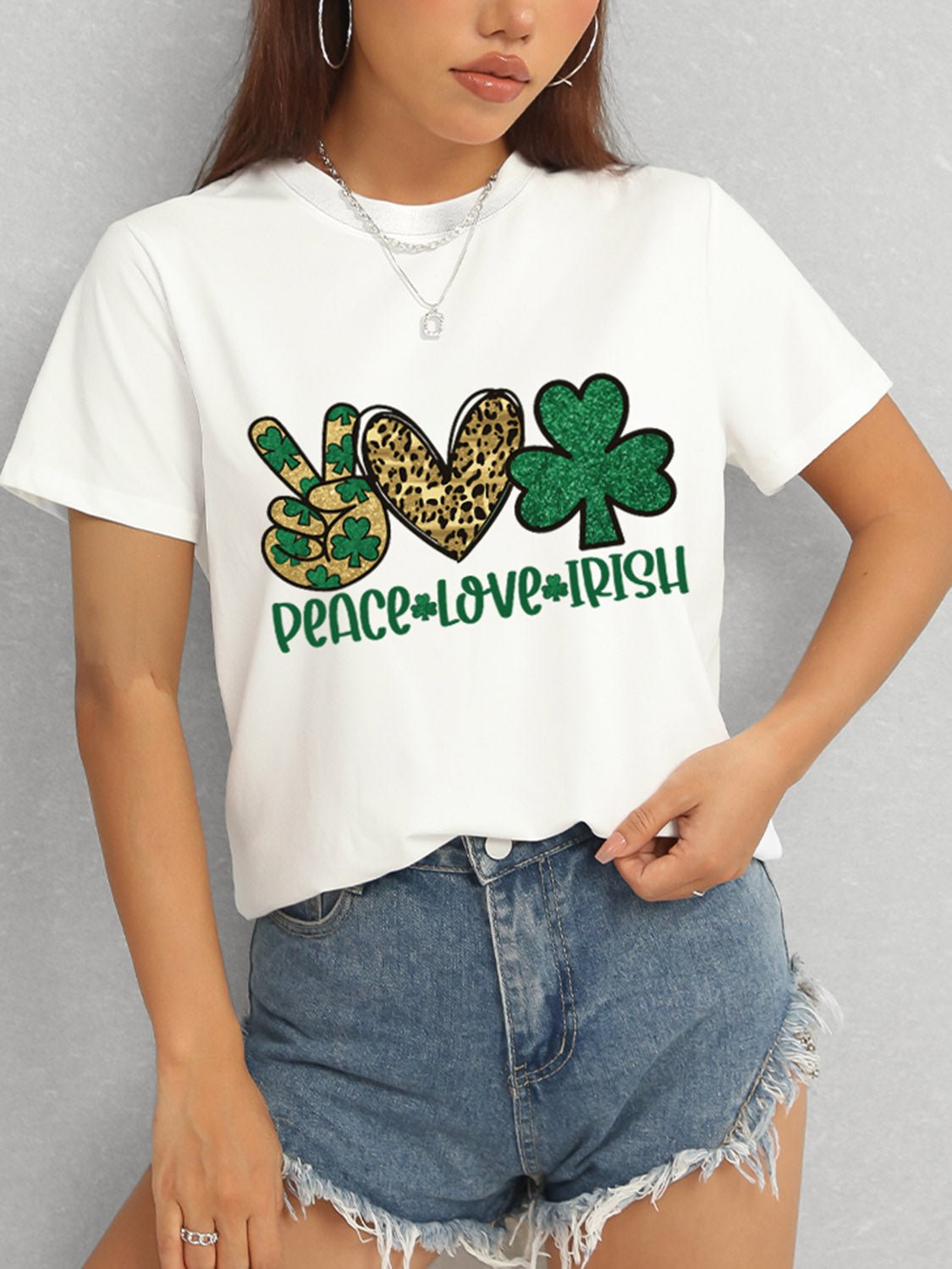 PEACE LOVE IRISH Round Neck Short Sleeve T-Shirt - Ormond Beach Boutique