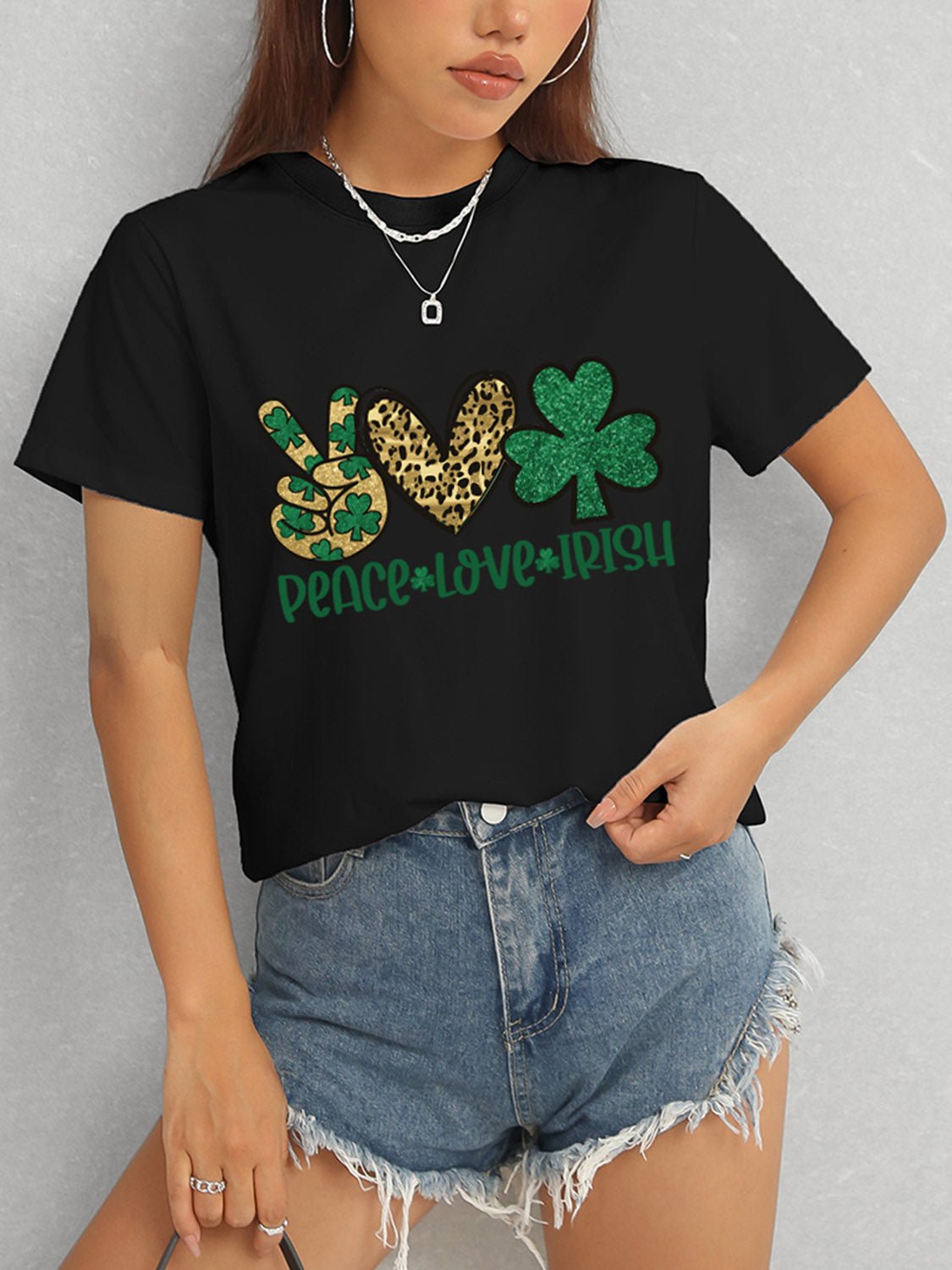 PEACE LOVE IRISH Round Neck Short Sleeve T-Shirt - Ormond Beach Boutique