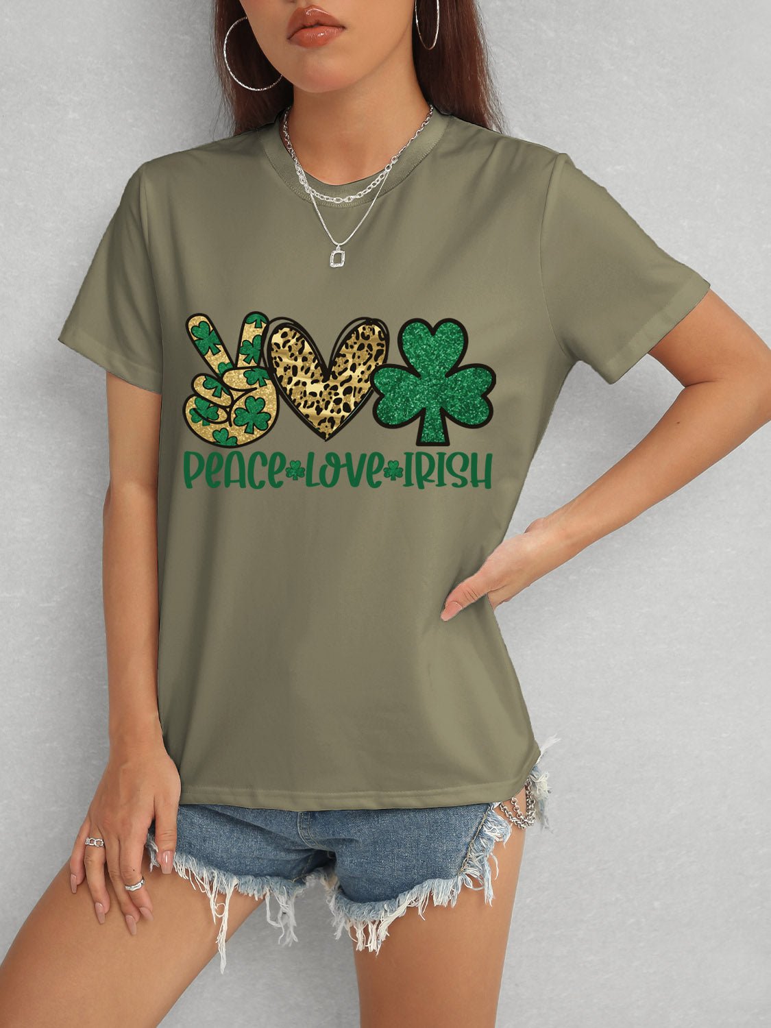 PEACE LOVE IRISH Round Neck Short Sleeve T-Shirt - Ormond Beach Boutique