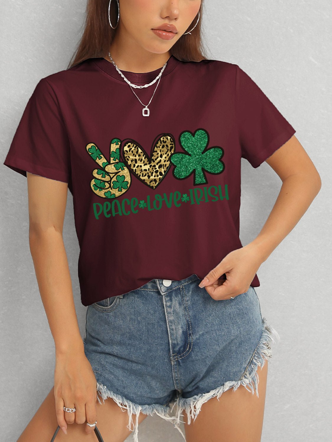 PEACE LOVE IRISH Round Neck Short Sleeve T-Shirt - Ormond Beach Boutique