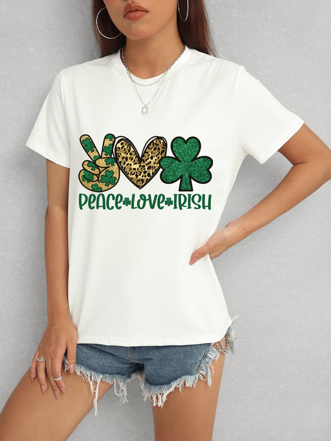 PEACE LOVE IRISH Round Neck Short Sleeve T-Shirt - Ormond Beach Boutique