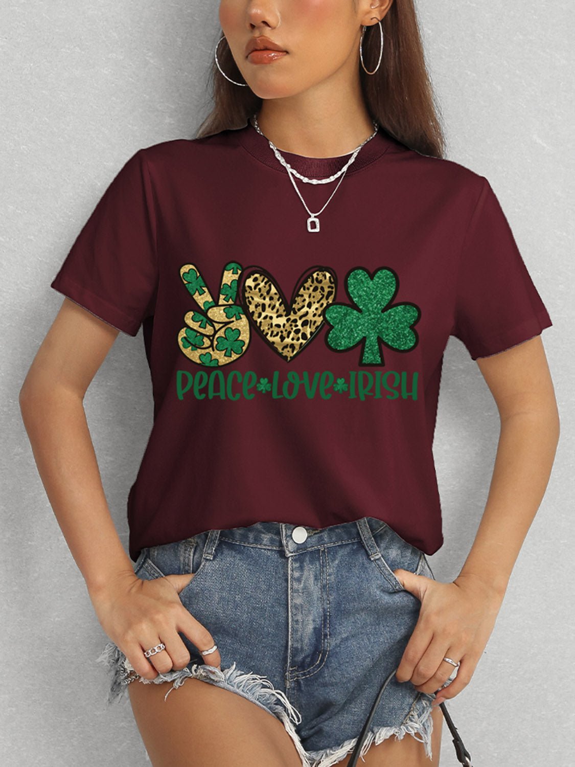 PEACE LOVE IRISH Round Neck Short Sleeve T-Shirt - Ormond Beach Boutique