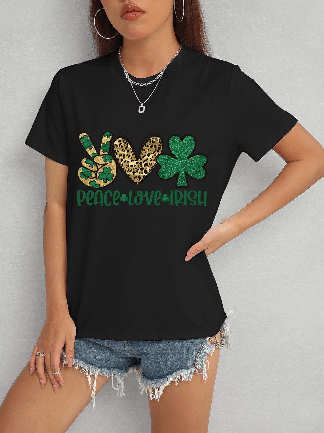 PEACE LOVE IRISH Round Neck Short Sleeve T-Shirt - Ormond Beach Boutique