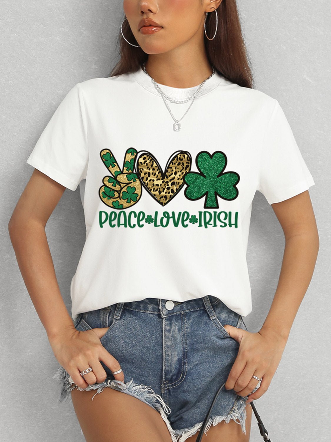 PEACE LOVE IRISH Round Neck Short Sleeve T-Shirt - Ormond Beach Boutique