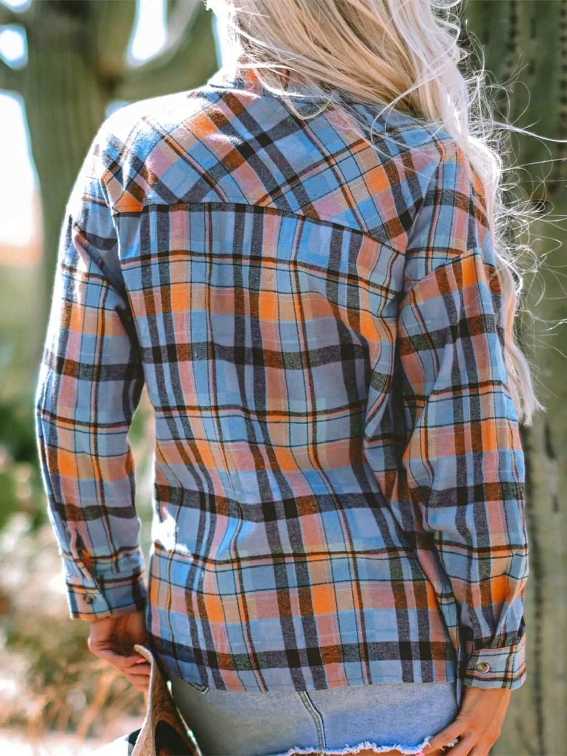 Plaid Collared Neck Long Sleeve Shirt - Ormond Beach Boutique