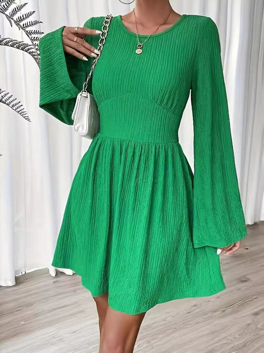 Round Neck Flare Sleeve Mini Dress - Ormond Beach Boutique