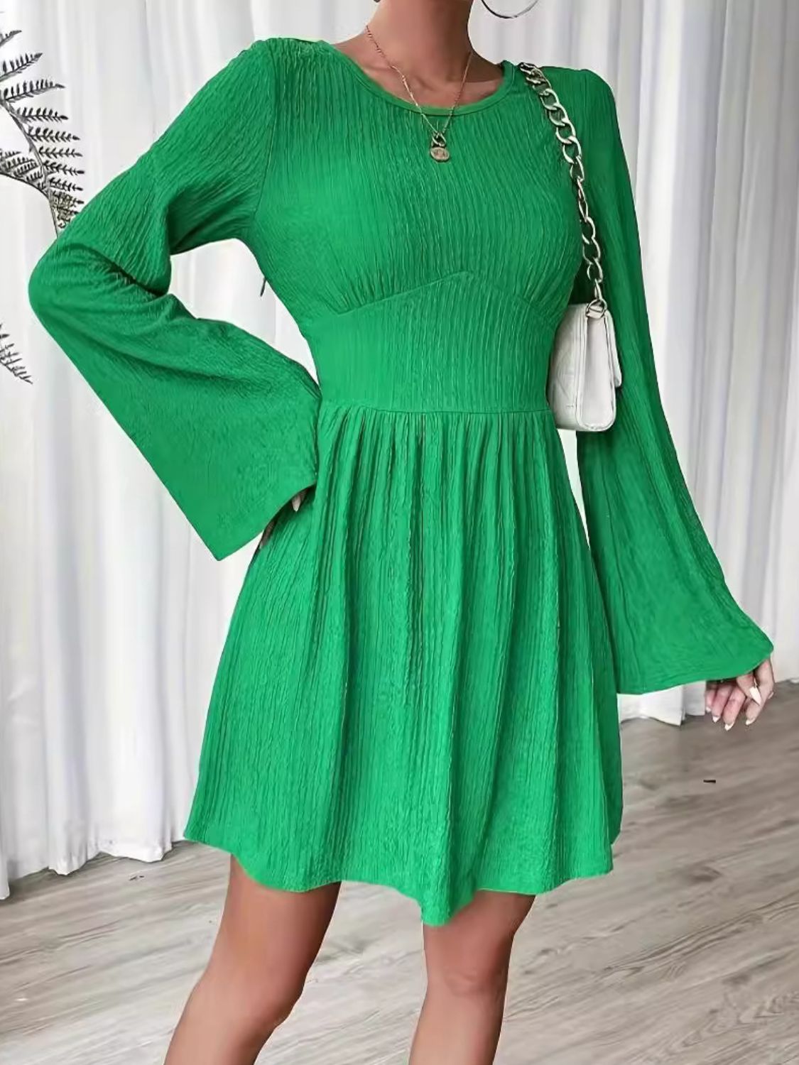 Round Neck Flare Sleeve Mini Dress - Ormond Beach Boutique