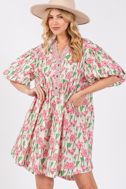 SAGE + FIG Floral Half Button Notched Puff Sleeve Dress - Ormond Beach BoutiqueTrendsiOrmond Beach Boutiquea252e3db - 5a95 - 43cd - 885a - fdef4861975d - Max100100198591339100100198591339PinkS