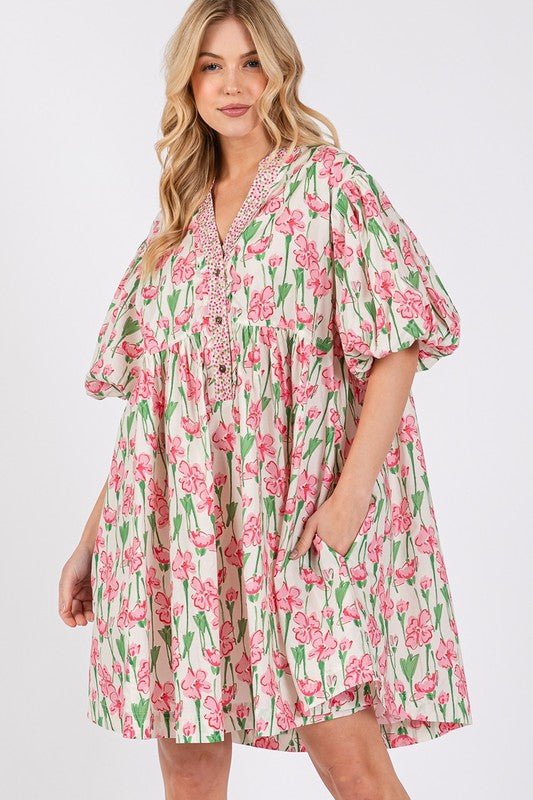 SAGE + FIG Floral Half Button Notched Puff Sleeve Dress - Ormond Beach BoutiqueTrendsiOrmond Beach Boutiqueabda4b96 - 5789 - 40cc - 8061 - a3742f583d95 - Max100100198591339100100198591339PinkS