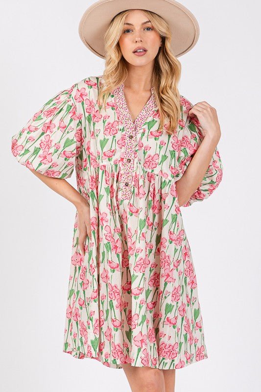 SAGE + FIG Floral Half Button Notched Puff Sleeve Dress - Ormond Beach BoutiqueTrendsiOrmond Beach Boutiquedf6ec7a4 - f5e3 - 4cbd - b5ca - 1d5b89b355ff - Max100100198591339100100198591339PinkS