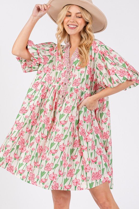 SAGE + FIG Floral Half Button Notched Puff Sleeve Dress - Ormond Beach BoutiqueTrendsiOrmond Beach Boutique208a4976 - 5746 - 4971 - a1df - c851bb486bb3 - Max100100198591339100100198591339PinkS