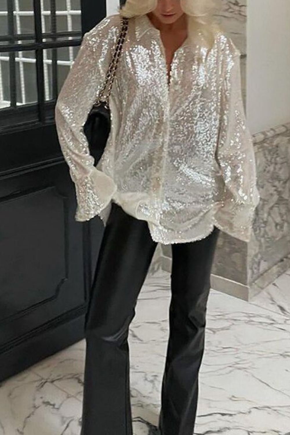 Sequin Button Up Long Sleeve Shirt - Ormond Beach Boutique